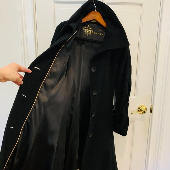 Mackage Coat Black Wool Cashmere Blend Leather Belt Trim Womens Size XS - Picture 16 of 16